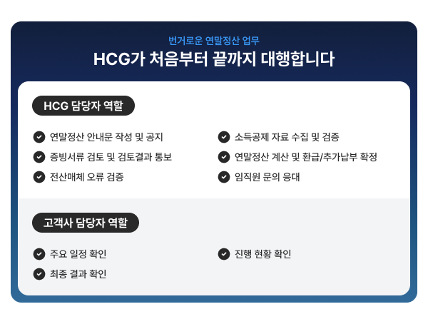 번거로운 연말정산 업무 HCG가 처음부터 끝까지 대행합니다